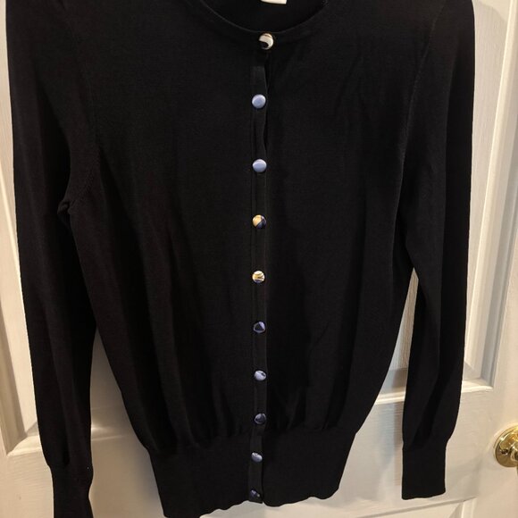 Doncaster Women's Black Button-up Cardigan Sweater with Silk Scarf ~ Small ~ EUC - Picture 4 of 5